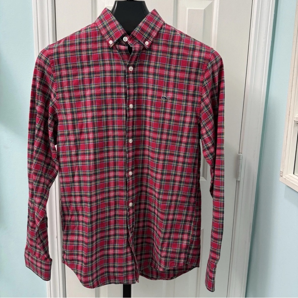 Vineyard Vines Slim Fit Whale Shirt Men's Size Small Red Plaid Button Up Shirt